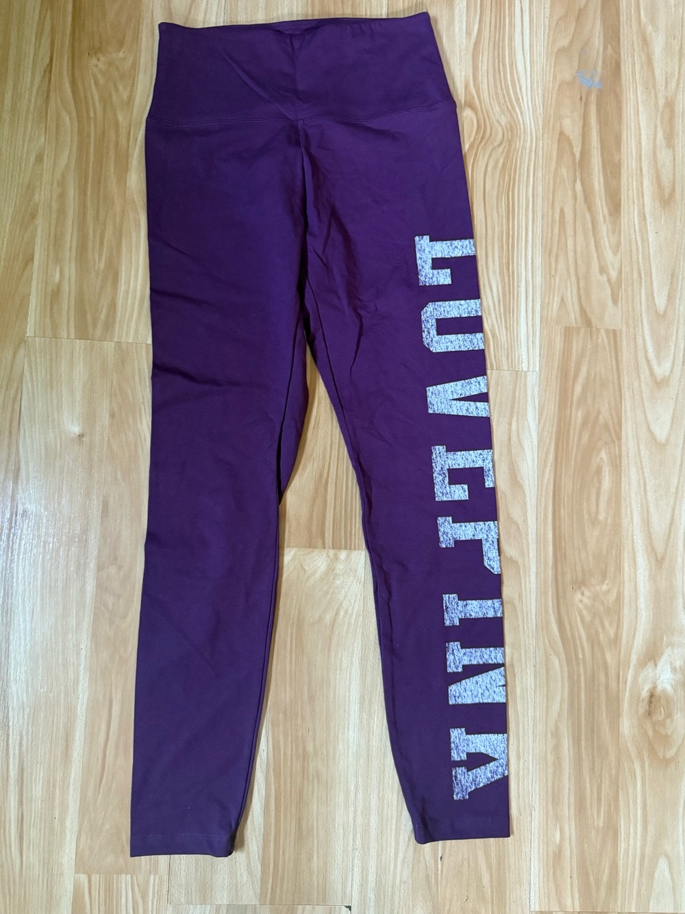 PINK Victoria's Secret Purple Leggings with Side LOVE Victoria Graphic